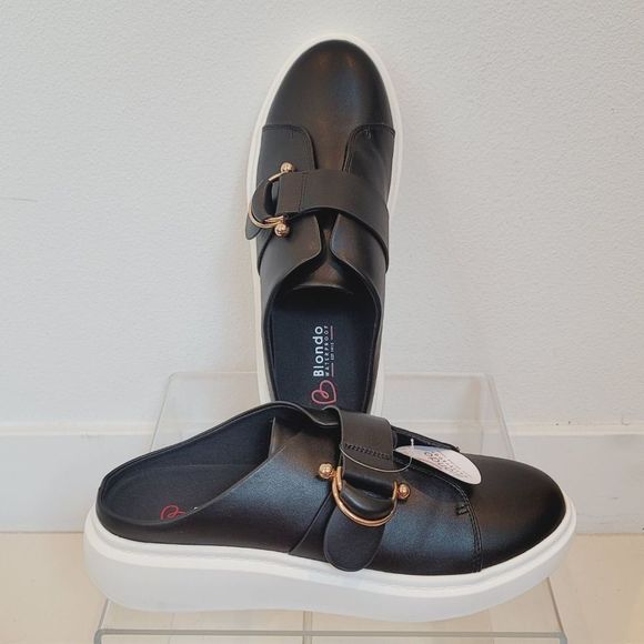 Blondo Pyper Black Leather Slip on Platform Mules Shoes Size 9 - Picture 1 of 7